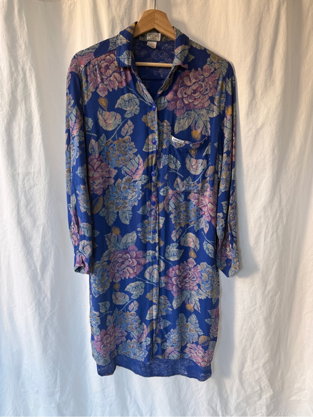 Floral Button-Front Blue Midi Dress